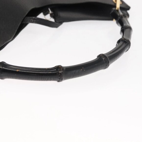 GUCCI Bamboo Shoulder Bag Leather Black Gold 001 2113 1880 Auth 147949 - Picture 8 of 16